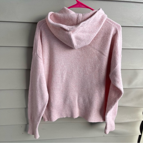 J Crew Womens Hoodie Size M Pink Kangaroo Pocket Long Sleeve Merino Wool Blend - Picture 2 of 9